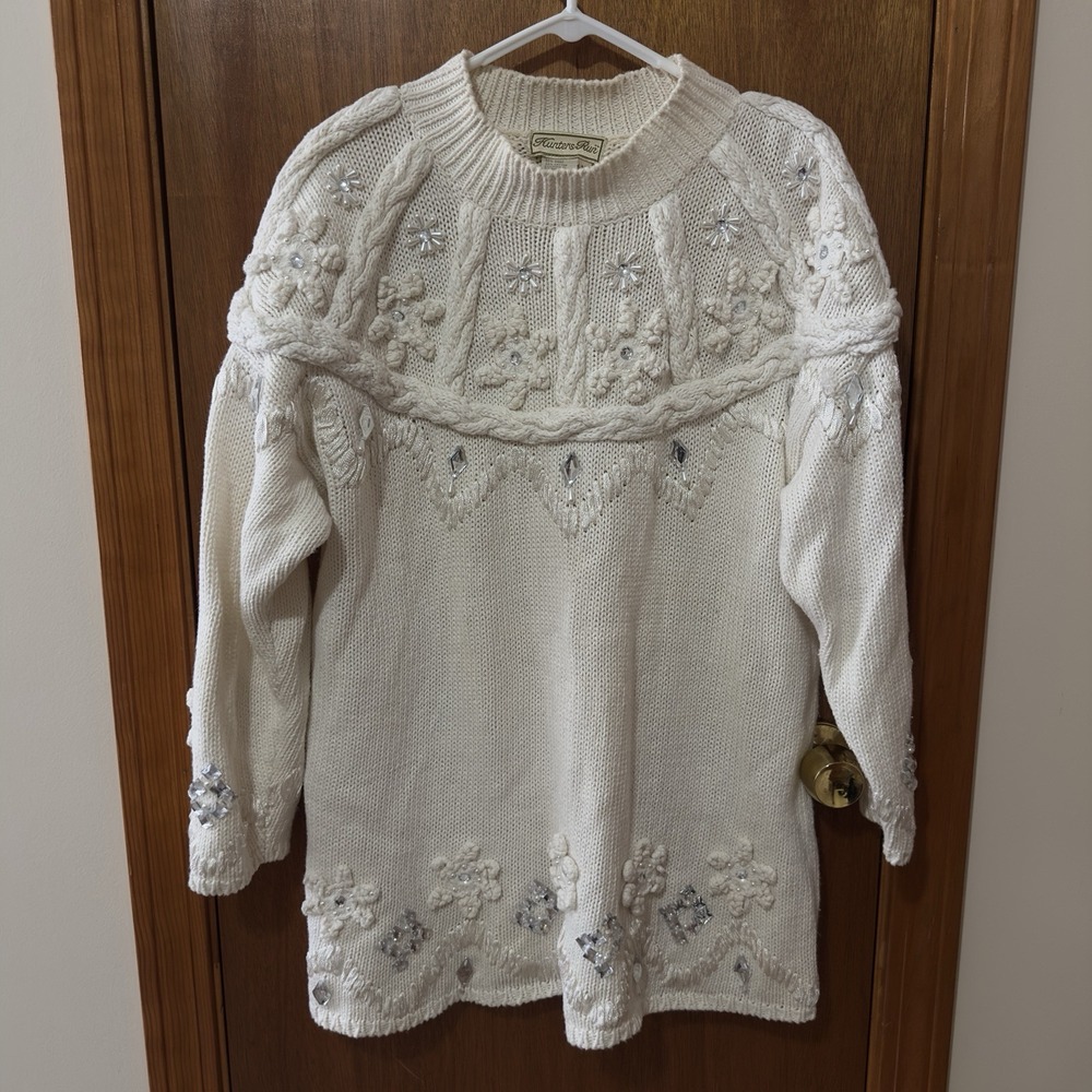 Vintage Hunters Run Sweater Womens M Pullover Beaded Chunky Jennifer Reed Flower